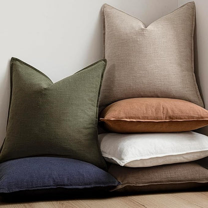Foindtower Set of 2, Decorative Linen Soild Throw Pillow Covers Soft Accent Cushion Euro Case Boho Farmhouse Pillowcase for Chair Couch Sofa Bedroom Living Room Home Decor 22 x 22 Inch Natural Linen