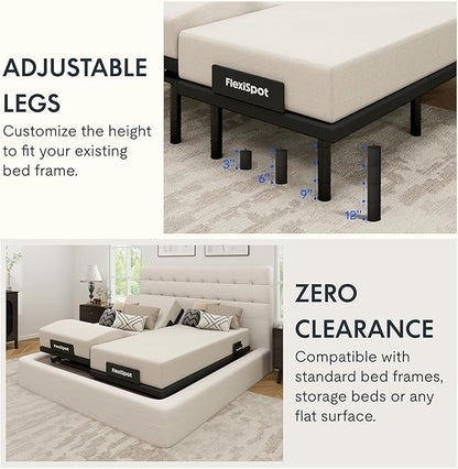 FLEXISPOT Adjustable Bed Frame Base Split King,Massage, Zero Clearance, Synchronized Adjustment,Whisper Quiet Durable Motor,Zero Gravity,Mattress Holders.