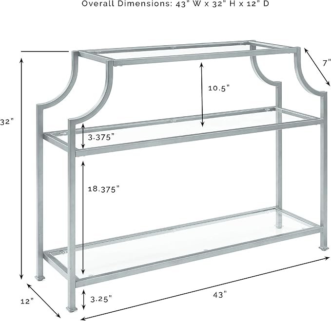 Crosley Furniture Aimee Sofa Console Table with Storage Shelves for Hall, Entryway, or Living Room, Gold and Glass