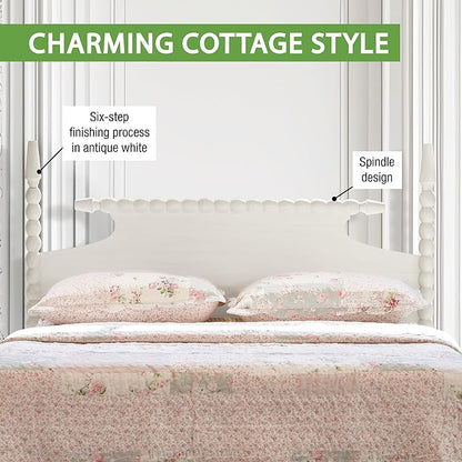 OSP Home Furnishings Spindle Design Cottage Style Headboard, 80.5W x 58.75H inches, Sandcastle Antique White Finish, King Size