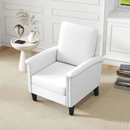 GOFLAME Modern Accent Chair, Comfy Upholstered Armchair with Rubber Wood Legs and Thick Padded Cushion, High Back Single Sofa Chair, Reading Side Chair for Living Room, Bedroom, White