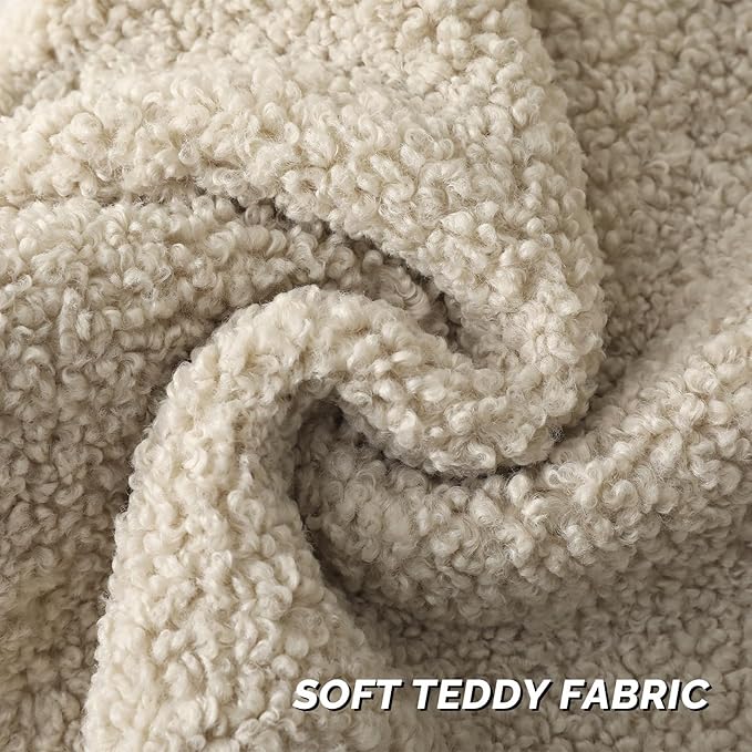 FUTEI Beige Throw Pillow Covers 22x22 Inch Set of 2,Furry Faux Fur Teddy Boucle Textured Cushion Covers,Soft Fluffy Decorative Pillow Case,Home Decor for Couch Bed Living Room Office Car