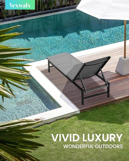 Outdoor Lounge Chairs for Pool, Aluminum Chaise Lounge Chair with 5-Position Recliner, Patio Lounge Chair for Backyard, Poolside, Lawn, Dark Gray