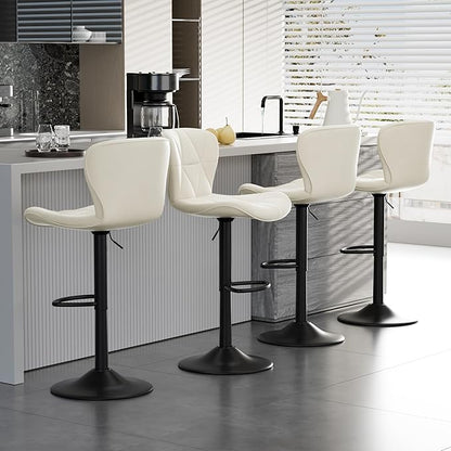 Bar Stools Set of 4,Adjustable Swivel Barstools, Faux Leather Bar Chairs,Upholstered Counter Height with High Backrest for Kitchen Island, White