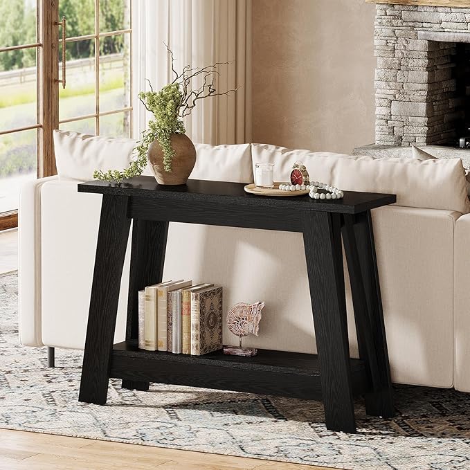 Tribesigns 41.3" Farmhouse Console Table, 2-Tier Wooden Entryway Table with Storage, Rustic Narrow Behind Couch for Living Room, Hallway, Foyer, Black