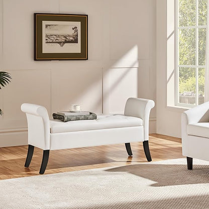 Yaheetech Ottoman with Storage, 52" Storage Ottoman Bench with Safety Hinge, Upholstered Bench with Seating for Bedroom, Living Room, Holds up to 661 lb, White