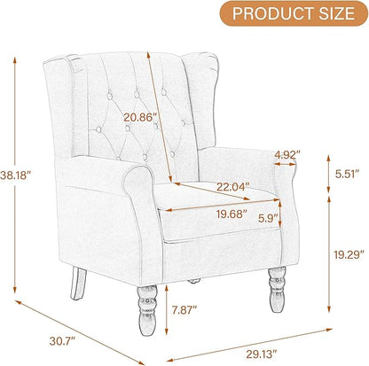 UIXE High Back Accent Chairs Set of 2, Upholstered Armchair in Fabric, Retro Wingback Arm Chair for Living Room, Comfy Single Sofa Bedroom Reading Seat with Solid Wood Legs - Black Blue