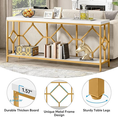 Tribesigns 71 Inch Extra Long Sofa Table, Narrow Long Sofa Console Tables Behind Couch Table with Open Storage Shelf