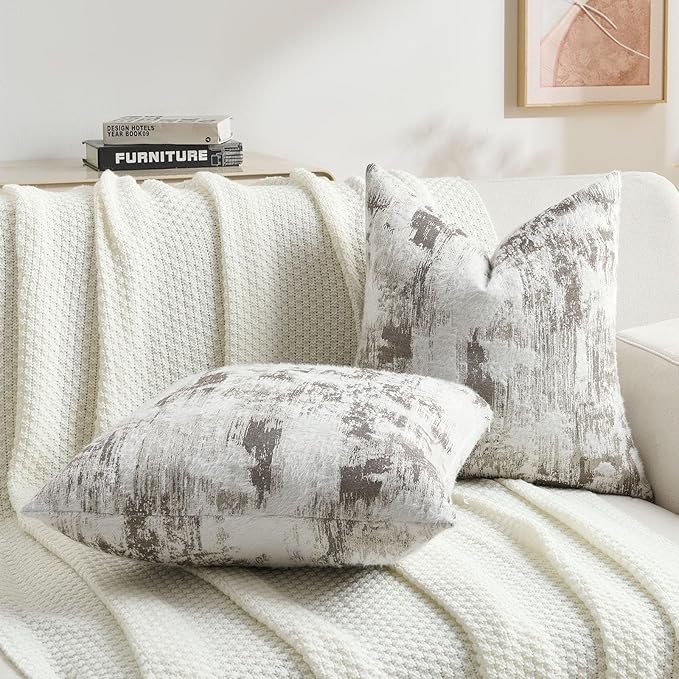 FUTEI Coffee White Decorative Throw Pillow Covers 16x16 Inch Set of 2,Soft Faux Cashmere Jacquard - Textured & Cozy Cushion Case,Modern Home Decor for Couch Bed Living Room