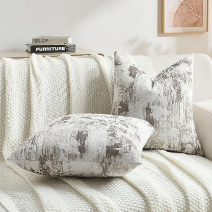 FUTEI Coffee White Decorative Throw Pillow Covers 16x16 Inch Set of 2,Soft Faux Cashmere Jacquard - Textured & Cozy Cushion Case,Modern Home Decor for Couch Bed Living Room