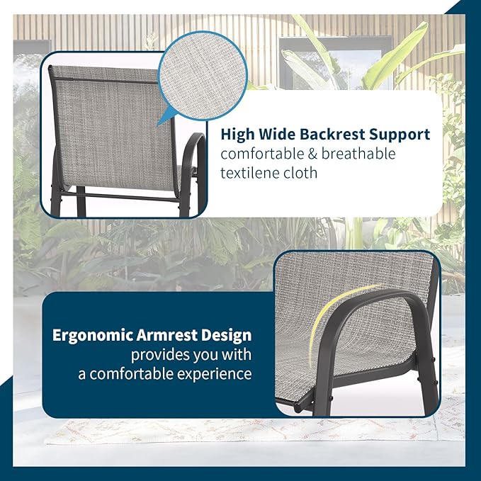 Amopatio Outdoor Stools Set of 8, Comfortable High Back Patio Chairs, All-Weather Textile Patio Bar Stools, Sturdy for Backyard, Porch, Balcony, Light Grey