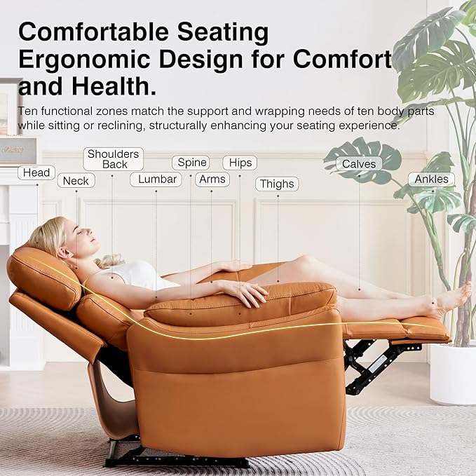 AIRSKY Genuine Leather Recliner Chair, Top Grain Leather, Italian Water-Washing Process, Wall Hugger Recliner Chair, for Living Room, Theater Seating, Bedroom. R1, Orangish Yellow