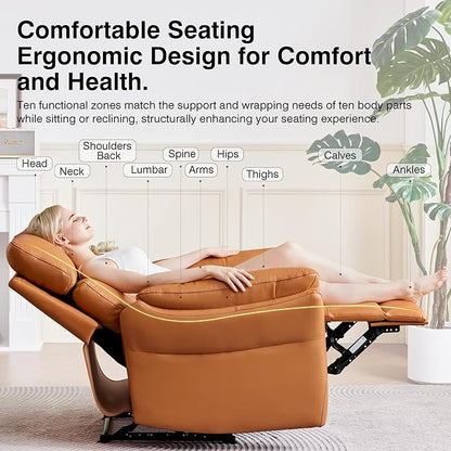 AIRSKY Genuine Leather Recliner Chair, Top Grain Leather, Italian Water-Washing Process, Wall Hugger Recliner Chair, for Living Room, Theater Seating, Bedroom. R1, Orangish Yellow