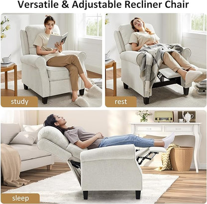 Recliner Chair for Living Room, Modern Reclining Sofa Home Theater Seating with Upholstered Push Back, Mid-Century Reclining Armchair with Lumbar Support, Bedroom, Reading Nook, Office, Set of 2