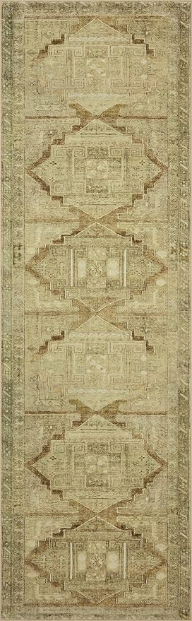 Loloi Magnolia Home by Joanna Gaines Sinclair Collection SIN-02 Khaki/Tobacco 2'-3" x 7'-6", .25" Pile Height, Machine Washable, Runner Rug