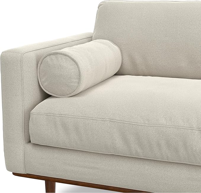 SIMPLIHOME Morrison 89-inch Wide Sofa in Cream White Woven-Blend Fabric, Handcrafted Mid-Century Modern Couch for Living Room or Family Room, Single Bench Cushion, Bolster Pillows