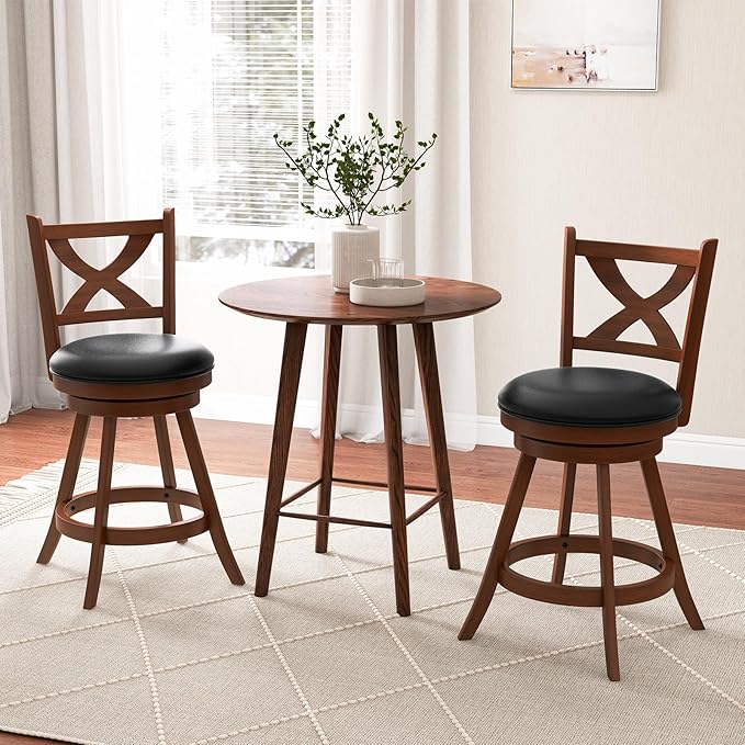 COSTWAY Bar Stools Set of 4, 24 Inch Classic Counter Height Chairs with X-Shaped Open Back, 4 PCS Swivel Barstool Set for Kitchen Island, Pub, Bistro, Café, Espresso (4, 24 Inch)