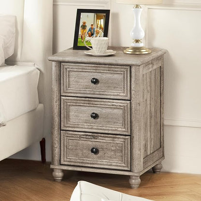 Farmhouse Dressers and Night Stand Set of 3, Wood 43.5'' Tall Dresser and 18'' Wide Chest of Drawers, Roman Column Nightstand Set of 2, Bedroom Furniture Dresser Suites for Living Room, Hallway, Home