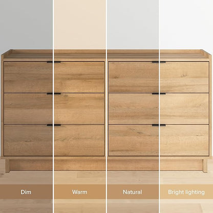 Prepac Simply Modern Nightstand Bedside Table, Natural Oak Nightstand for Bedroom, End Table with 3 Drawers 26.5" W x 26.75" H x 16" D