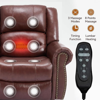 Luxlen Power Lift Recliner Chair for Elderly, Dual Motor Massage Recliner with Lumbar Heat, Heavy Duty Motion Mechanism Lift Chair with Charge Ports, Genuine Leather - Red