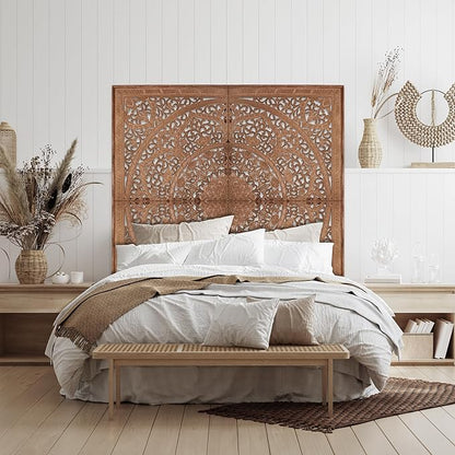 Queen Wood Headboard Rustic | Carved Full Head Board Only | Wooden Wall Art Full Size Bed | Wall Mount Decor King or Queen | Bed Headboard Panels