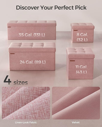 SONGMICS Mazie Collection - Storage Ottoman Bench, Foldable Foot Rest, 15 x 30 x 15 Inches, End of Bed Bench, Storage Chest, Load 660 lb, Living Room, Bedroom, Entryway, Jelly Pink ULSF247R01