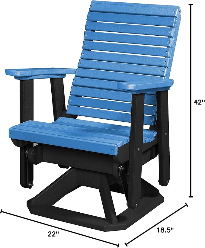 DutchCrafters Modern Horizontal Slat High Back Poly Glider Chair Outdoor Patio Furniture (Black & Blue)