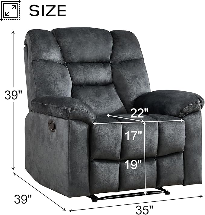 EBELLO Set of 2 Manual Recliner Chair for Adults with Soft Padded Headrest and Backrest, Overstuffed Single Recliner Sofa Chair for Living Room, Green Grey