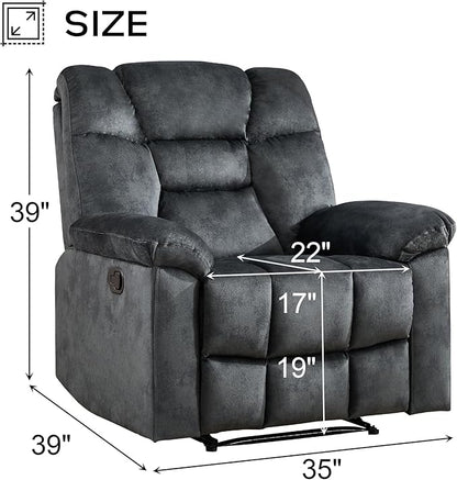 EBELLO Manual Recliner Chair for Adults with Soft Padded Headrest and Backrest, Overstuffed Single Recliner Sofa Chair for Living Room, Grey