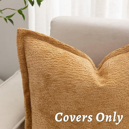 Mustard Yellow Decorative Throw Pillow Covers 12x20 Inch Set of 2 Cozy Soild Chenille Cushion Cases Soft Textured Lumbar Couch Pillows Cover Boho Accent Farmhouse Pillowcases for Bed