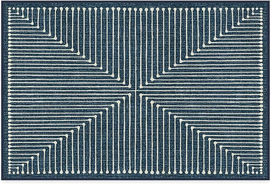 RUGGABLE x Jonathan Adler Machine Washable Modern Area Rug – Inkdrop Lapis Blue 2x3, Stain-Resistant, Non-Slip – Small Rugs for Living Room, Bedroom, Hallway, Entryway & Bathroom–with Standard Pad