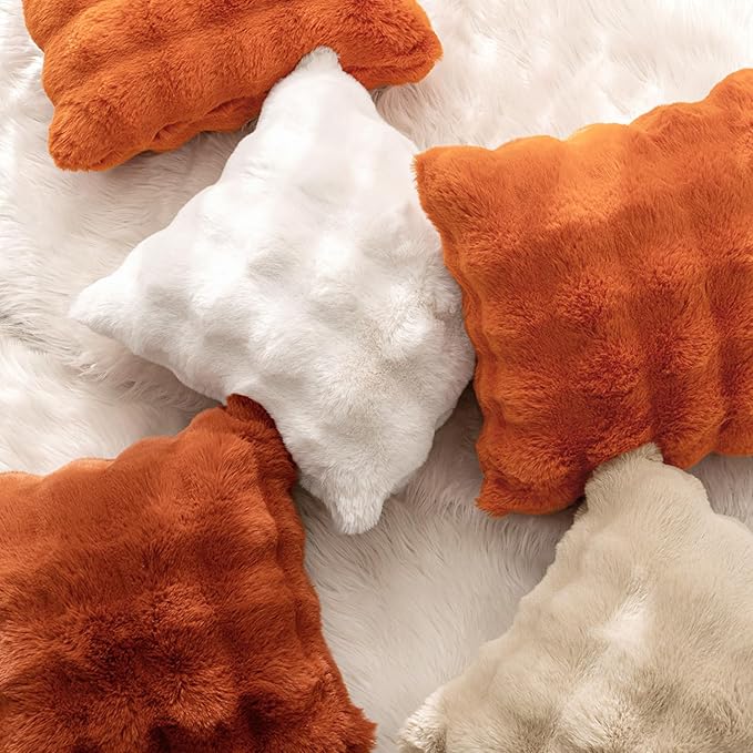 MIULEE Faux Fur Pillow Covers Thick Soft Plush Lumbar Throw Pillows Luxury Home Decor for Fall Couch Bed Bedroom Living Room Sofa,12x20 Inch Pack of 2 Rust