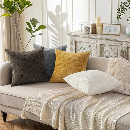 decorUhome Dark Brown Chenille Throw Pillow Covers 22x22 Set of 2 Thick Textured Slubby Couch Pillow Covers Farmhouse Accent Modern Neutral Decorative Pillow Cases for Bed Sofa Living Room