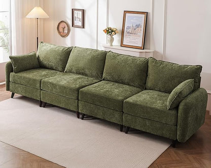 135'' Modular Sectional Sofa with All Seats Storage,Oversized 4-Seater Comfy Cloud Couches with Deep Seat,Big Couch for Living Room,Bedroom,Velet,Green