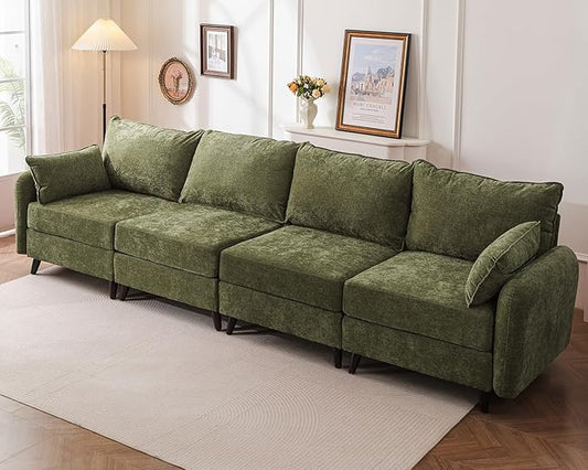 135'' Modular Sectional Sofa with All Seats Storage,Oversized 4-Seater Comfy Cloud Couches with Deep Seat,Big Couch for Living Room,Bedroom,Velet,Green