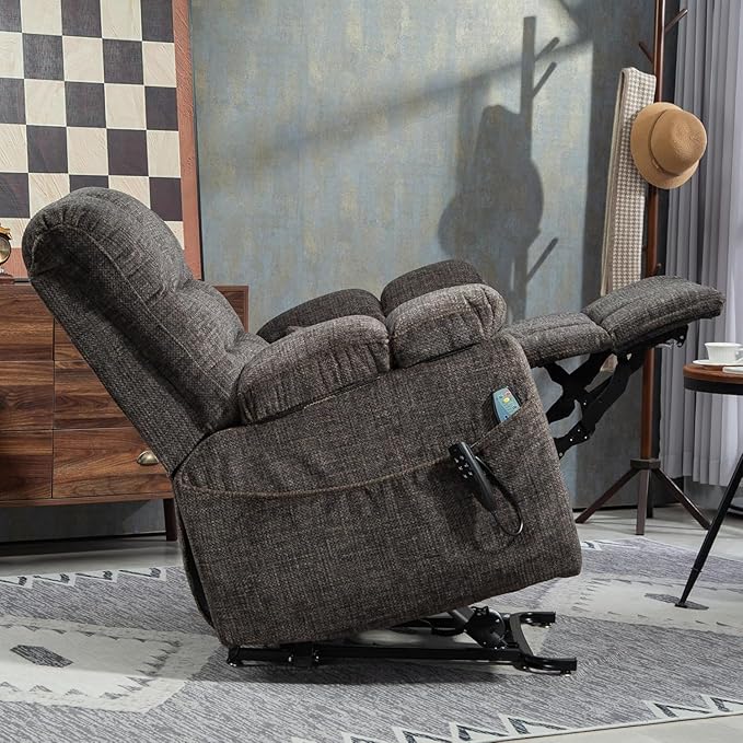 3-Motor Lift Chair with Adjustable Seat Height Zero Gravity Lay Flat Recliner with Heat Massage, Big Man Lift Recliners 400 lbs for Elderly Storage Cup Holders, Tall Man Recliners