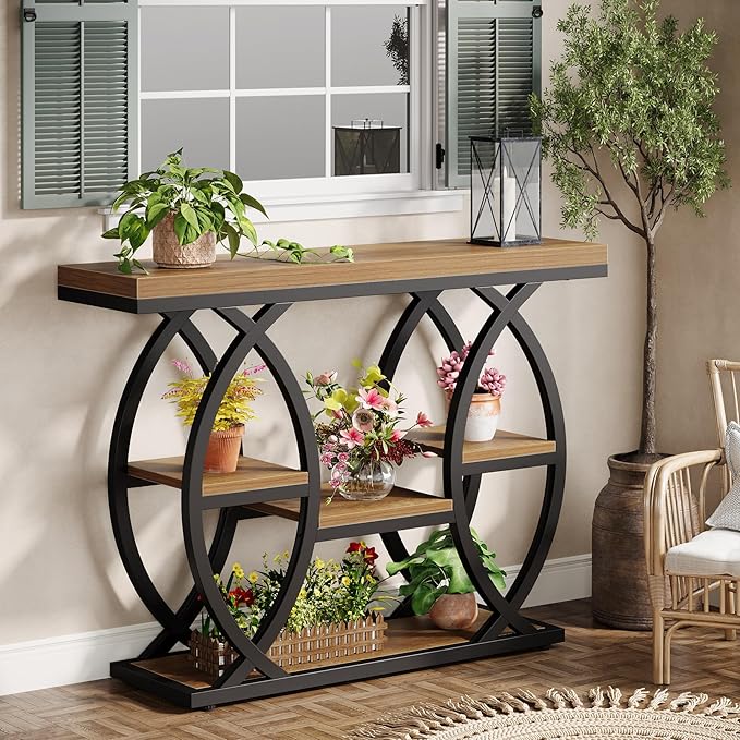 Tribesigns 39.4" Console Table, Industrial 4-Tier Sofa Table Entryway Table with Storage Shelves, Narrow Wood Accent Tables with Metal Frame for Small Spaces, Hallway, Foyer, Brown