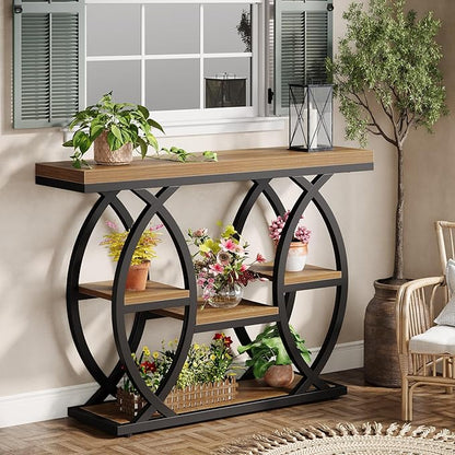 Tribesigns 39.4" Console Table, Industrial 4-Tier Sofa Table Entryway Table with Storage Shelves, Narrow Wood Accent Tables with Metal Frame for Small Spaces, Hallway, Foyer, Brown