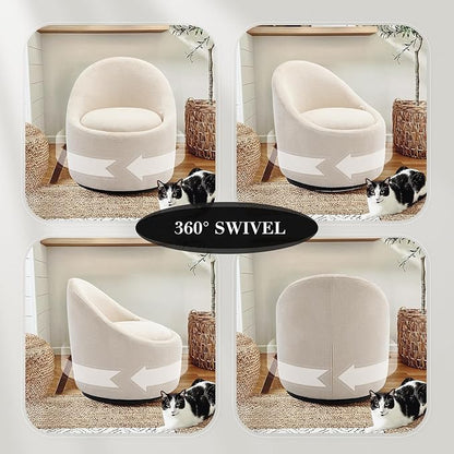 360° Swivel Accent Chair, Mid-Century Modern Chair with Hidden Storge, Small Swivel Chair with Arms for Living Room/Office-Beige