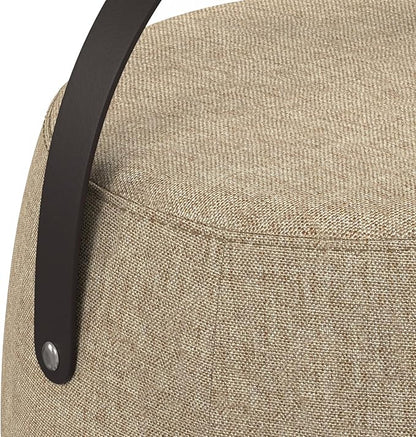 SIMPLIHOME Ramsay 16 inch Wide Contemporary Irregular Footstool in Taupe Linen Look Fabric, Fully Assembled for The Living Room