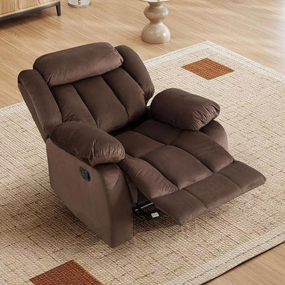 INZOY Manual Recliner Chair with Padded Armrest, Wall-Hugger Single Sofa Recliners with Overstuffed Back, Classical Fabric Reclining Chairs for Living Room Theater Seating, Brown
