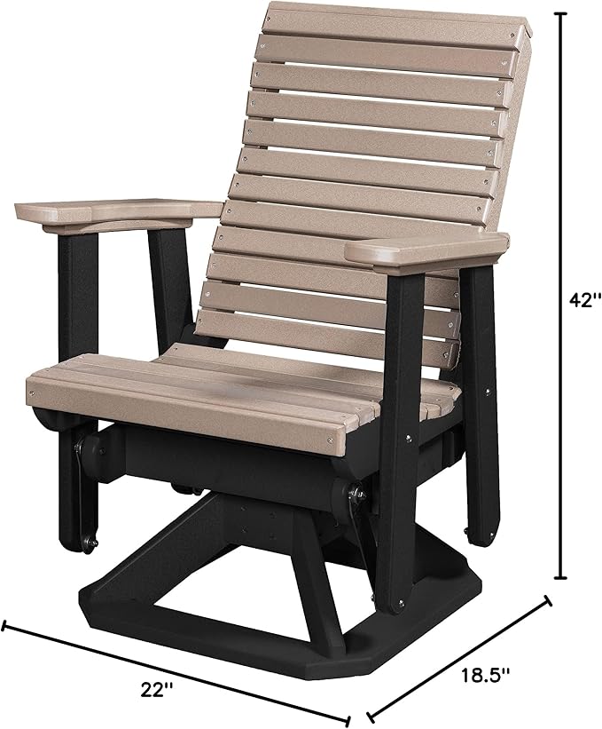 DutchCrafters Modern Horizontal Slat High Back Poly Glider Chair Outdoor Patio Furniture (Black & Weatherwood)