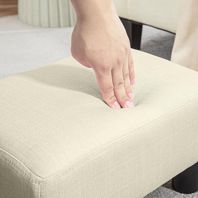 HOMCOM Ottoman Foot Rest, Small Foot Stool with Linen Fabric Upholstery and Plastic Legs, Cube Ottoman for Living Room, Beige
