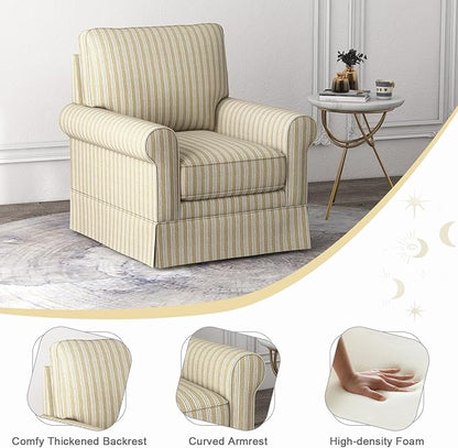 INZOY Swivel Accent Chair Set of 2, Mid Century Modern Reading Chair, Upholstered Swivel Square Chair for Living Room Bedroom Small Spaces, Fully Assembled, Brown Stripe