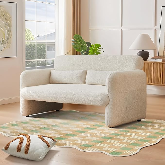 59" W Upgrade Lambswool Fabric Loveseat Sofa, Modern Love seat Couch, Solid and Easy to Install, Upholstered 2-Seater Couch for Bedroom, Apartment, Living Room