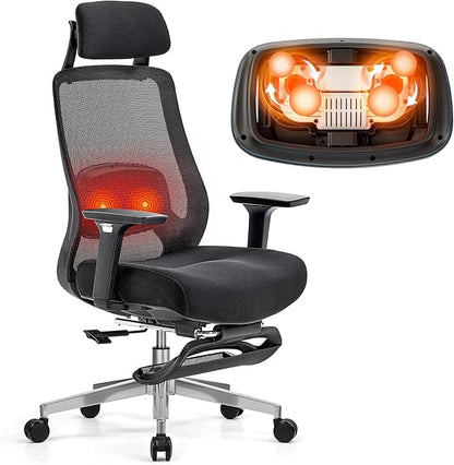 FLEXISPOT MasterEase Massage Office Chair with Footrest, High Back Ergonomic Desk Chair with Adjustable Headrest, 3D Armrests, 2D Lumbar Heated Massage, 4-Position Recline, Foam Seat, Black
