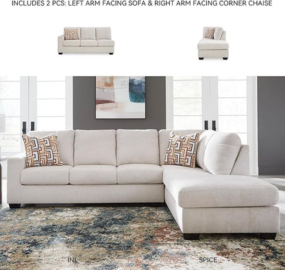 Signature Design by Ashley Aviemore Casual L-Shaped 2-Piece Sectional with Chaise and Loose Seat Cushions, Accent Pillows Included, 110" Wide, Light Gray