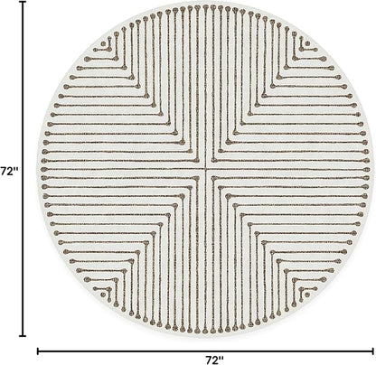 RUGGABLE x Jonathan Adler Machine Washable Area Rug – Inkdrop Camel & Ivory 6 ft Round, Stain-Resistant, Non-Slip – Medium Rugs for Living Room, Bedroom, Hallway, Entryway & Office–with Cushioned Pad