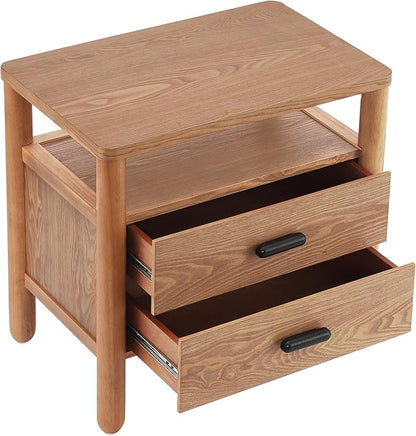 Christopher Knight Home Delwyn Modern Nightstand, Wooden Small Night Stand with Drawers and Open Storage Shelf, Bedside Table/End Table with Rounded Legs, Multipurpose Storage Cabinet, Brown