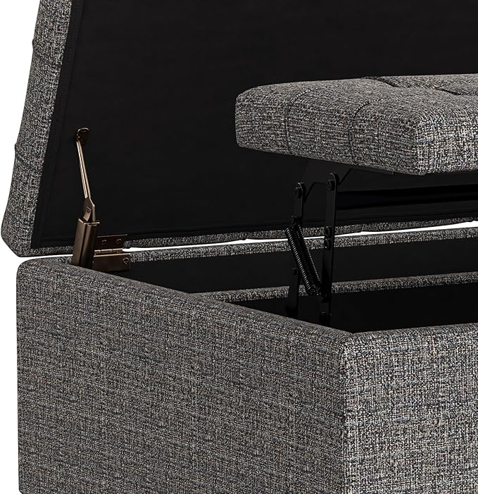 SIMPLIHOME Harrison 30 inch Wide Transitional Square Small Coffee Table Storage Ottoman in Ebony Tweed Polyester, Assembled, for The Living Room and Bedroom